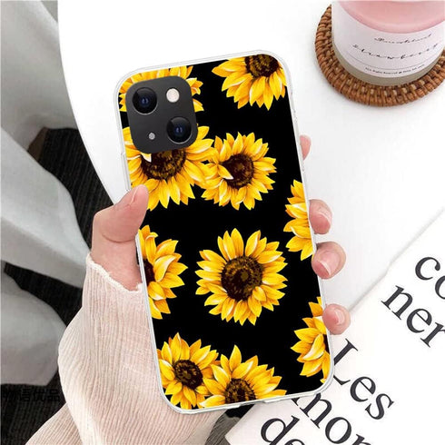 Case for iPhone 13 Mini, Sunflower Floral Pattern, Shockproof Soft Silicone Slim Cute Yellow Flower Case