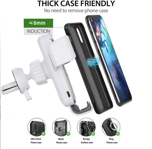 Wireless Car Charger, 10W Qi Fast Charging Auto-Clamping Mount, Compatible with iPhone 11/11 Pro/11 Pro Max