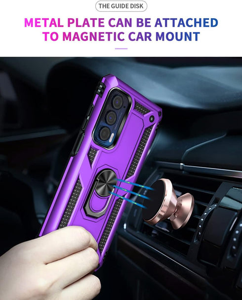 Androgate Motorola Moto Edge 2021 Case, Military-Grade Metal Ring Kickstand, 15ft Drop Tested Shockproof Cover, Purple