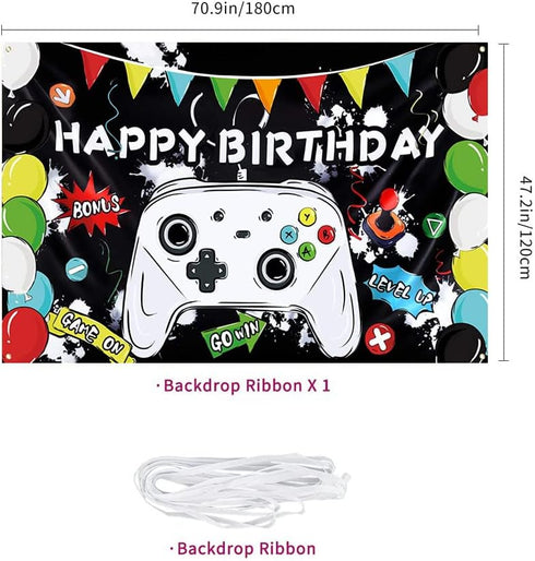 Video Game Happy Birthday Backdrop Happy Birthday Gaming Banner Game on Birthday Party Banner Video Game Photography Background for Kids Boys Party Wall Decoration Supplies