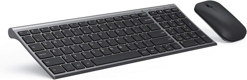 seenda Rechargeable Wireless Keyboard and Mouse Combo, Ultra Thin Low Profile with Number Pad, Black and Grey