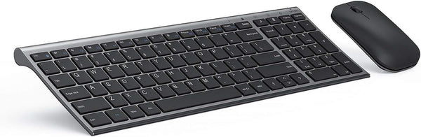 seenda Rechargeable Wireless Keyboard and Mouse Combo, Ultra Thin Low Profile with Number Pad, Black and Grey