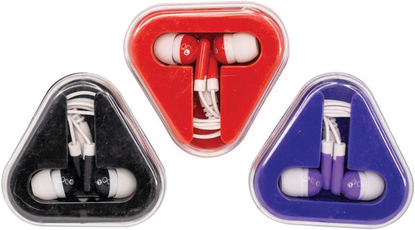 GEDDES Raymond Earphones with Colored Earbud & in-Ear Headphones in Triangular Case (Pack of 12)
