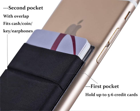 2Pack Adhesive Phone Pocket, Cell Phone Stick On Card Wallet Sleeve for Credit Cards/ID Card Holder with Sticker for