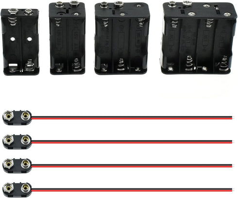 SDTC Tech AA Battery Holder with Snap Connector Kit - 2/4/6/8 x 1.5V Include Battery Case Box and Lead Wire