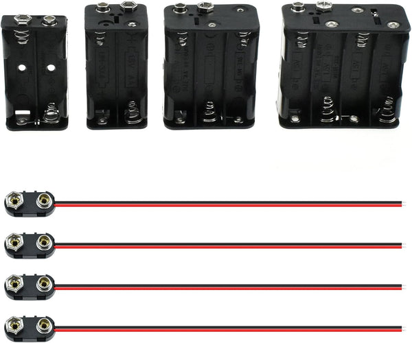 SDTC Tech AA Battery Holder with Snap Connector Kit - 2/4/6/8 x 1.5V Include Battery Case Box and Lead Wire