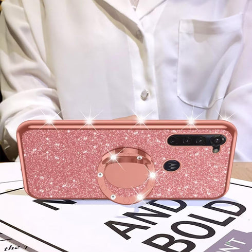 Cute Girls Women Glitter TPU Slim Case for Moto G Stylus (2020) with Ring Stand Kickstand - Rose Gold