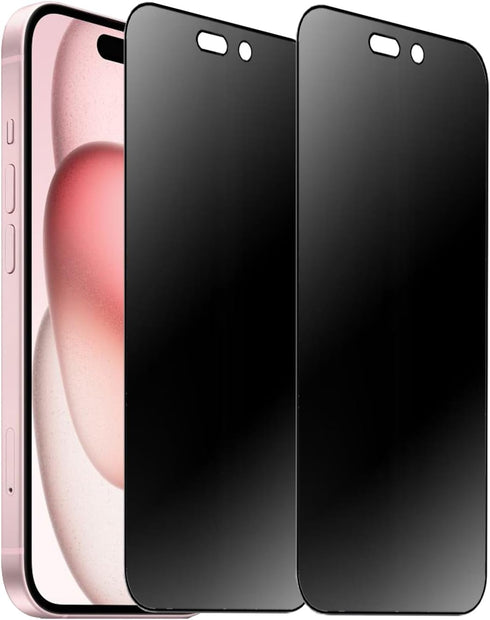 2 Pack 360 Degree Anti-glare Privacy Tempered Glass for iPhone 15, Anti-Spy Matte Screen Protector Film, 6.1 inch