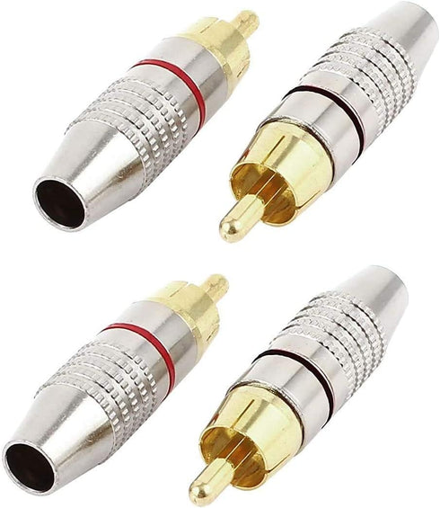 4Pcs RCA Plugs, Gold Plated Solderless Male Plug Screws, Audio Video in-Line Jack Cable Connector, 2 Black and 2 Red