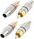 4Pcs RCA Plugs, Gold Plated Solderless Male Plug Screws, Audio Video in-Line Jack Cable Connector, 2 Black and 2 Red