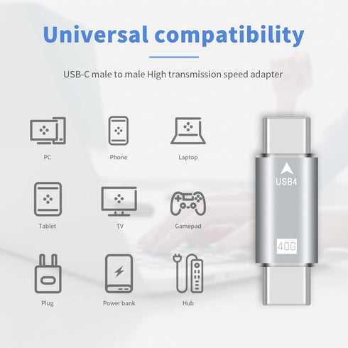 Duttek USB C Male to Male Adapter, 40Gbps Type C Full Featured Adapter for Thunderbolt 3/4, USB3.1, USB2.0
