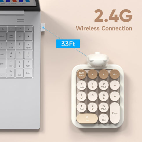 MOFII 18 2.4G Accounting 10 Wireless Number Pad with Bear - Mixed Milktea Numeric Keypad Keys Round Keycap Colorful