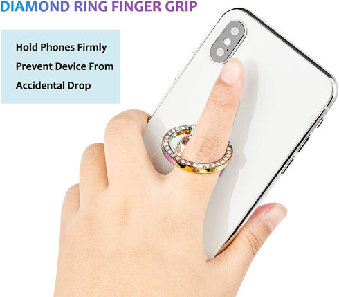 Iridescent Glitter Bling Bling Phone Ring Holder, Sparkle Grip with Flat Diamond, Rhinestone Cell Finger Ring for