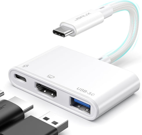 JSAUX USB-C to HDMI Adapter, 4K@30Hz 3-in-1 Multiport, 100W Fast Charging, Compatible with iPhone 15 Pro Max