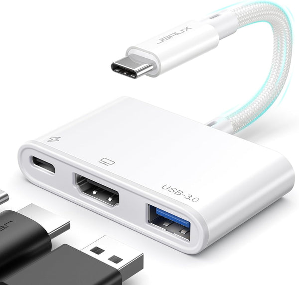 JSAUX USB-C to HDMI Adapter, 4K@30Hz 3-in-1 Multiport, 100W Fast Charging, Compatible with iPhone 15 Pro Max