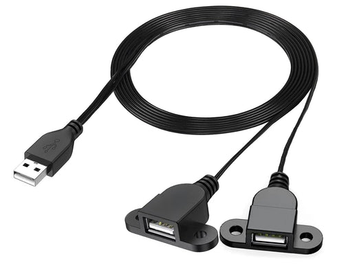 Guo USB Charging Extension Cable Male to Dual Female, USB 2.0 Charging Port 1 to 2 Panel Mount for Mobile Phones