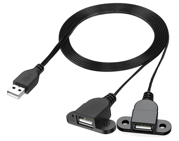 Guo USB Charging Extension Cable Male to Dual Female, USB 2.0 Charging Port 1 to 2 Panel Mount for Mobile Phones