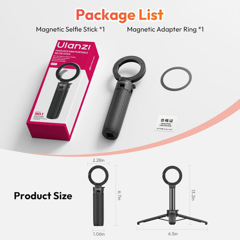 ULANZI MT71 180 17-12 Mini Magnetic Selfie Stick Tripod, Foldable & Lightweight, Tilt, Compatible with iPhone Series