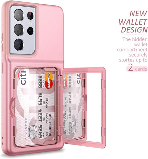 WeLoveCase Samsung Galaxy S21 Ultra Wallet Case, Credit Card Holder & Hidden Mirror, Heavy Duty Phone Cover, 6.8 inch