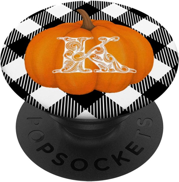 Cute Pumpkin Monogram Letter K PopSockets PopGrip - Swappable Grip for Phones & Tablets