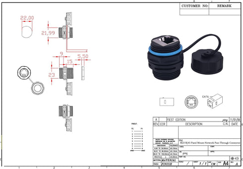 Waterproof CAT6 RJ45 Panel Mount Coupler - IP68 Shielded Industrial Ethernet LAN Pass Through Connector (2PACK)