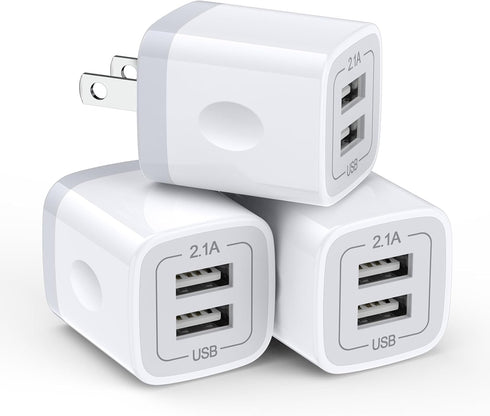 USB Wall Charger 3Pack, 2.1A Dual Port Charging Adapter, Compatible with iPhone 16 15 14 13 12 11 Pro Max, Samsung