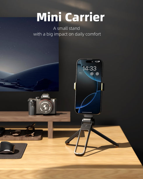 TODI 360 Phone Tripod, Foldable Mini Desk Stand with Phone Holder & Cold Shoe, Pocket Travel Tripod for iPhone