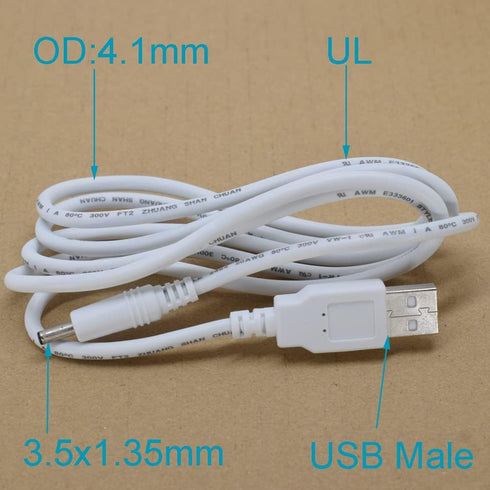 2PCS USB to 5V DC Power Cable White,4FT/1.2M USB to 3.5 x 1.35mm Plug Barrel Jack 5V DC Power Supply Cord Cable,20AWG USB DC 5V Charging Cable Adapter for Fans,Cartoon Watches,Speakers