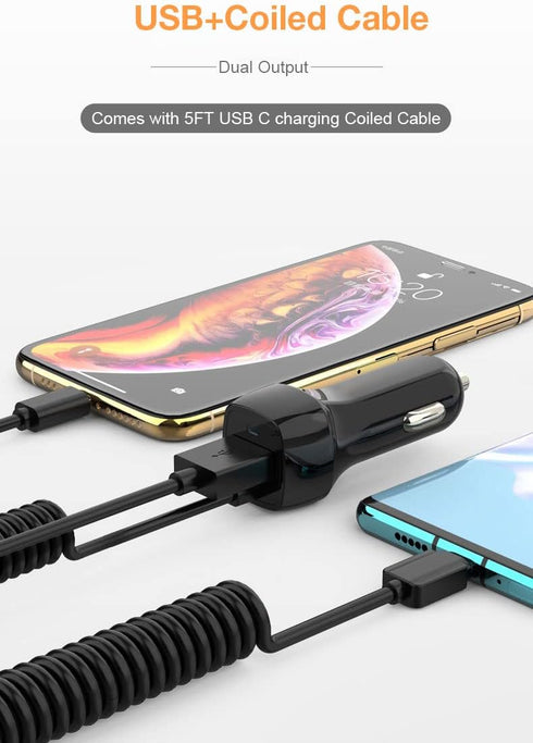 Car Phone Charger for Samsung Galaxy Z Flip 5 5G, Extra USB Port with Integrated Power Cable for Samsung Galaxy