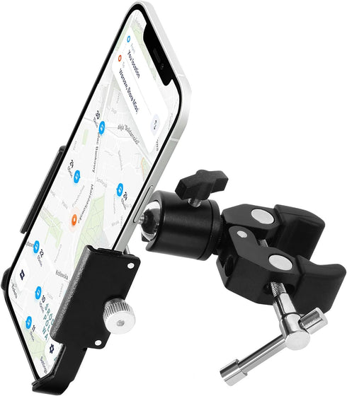 Phone Holder with Clamp for Golf Cart, All Metal Universal Handlebar Mount for Golf, Stroller, Bicycle, Wheelchair