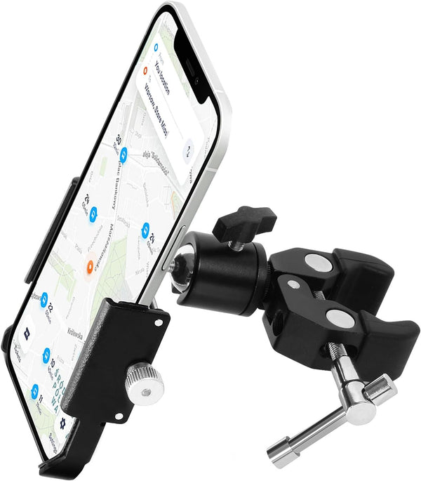 Phone Holder with Clamp for Golf Cart, All Metal Universal Handlebar Mount for Golf, Stroller, Bicycle, Wheelchair