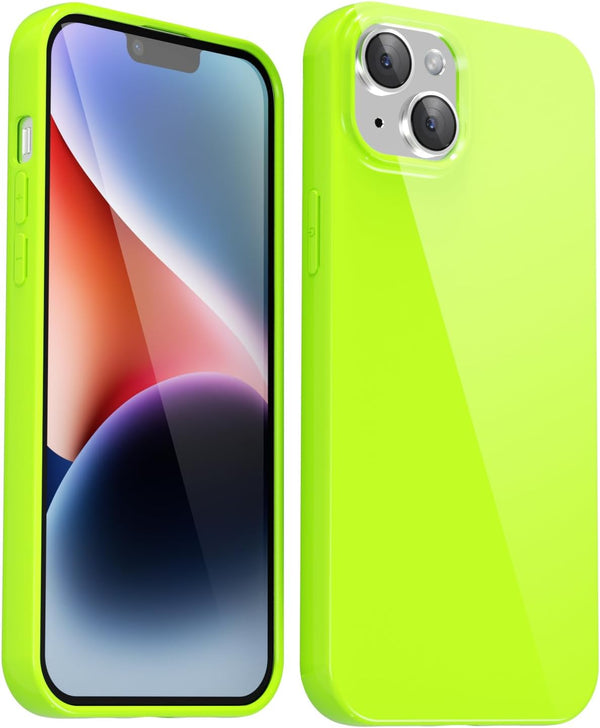Silicone Case for iPhone 14 Plus, Glossy Soft Rubber Gel Plastic Jelly Neon Bright Color Protective Cover for Women