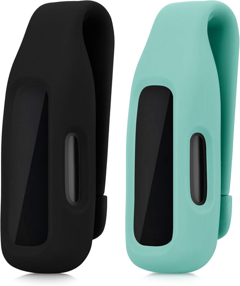 kwmobile 2X Clip Holders for Fitbit Inspire 3 / Inspire 2 / Ace 3, Clip-On Holder Replacement Set - Black/Mint