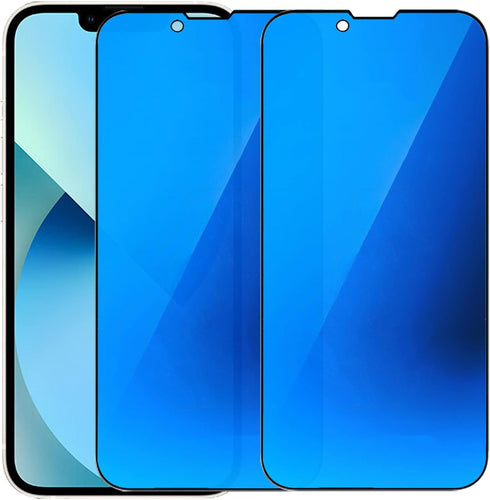 2 Pack Anti-Spy Tempered Glass Screen Protector for iPhone 13/13 Pro/14 - 6.1" Anti-Blue Mirror Film (Blue)
