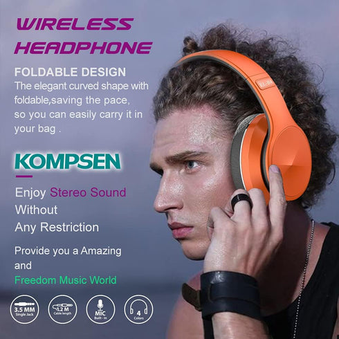 Adult Noise Cancelling Headphones Wireless Bluetooth Headphones Foldable Over Ear Headphones with Microphone Deep Bass for Cellphone PC Class Game Office Home Travel-Orange