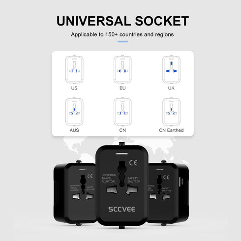 Universal Travel Adapter with USB C, All in One Worldwide Power Plug Adapter for USA EU UK AUS
