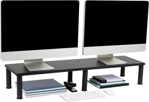 Mind Reader Height Adjustable Dual Monitor Stand, Desktop Organizer, Laptop Riser for Office, 38.5" L x 11" W