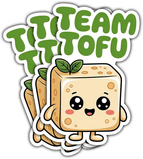3 Pcs Team Tofu Cute Sticker, Funny Vegan Food Cartoon Design, Vegetarian