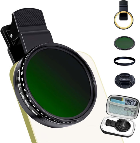 Yadsux 2-400 (1-16 ND Filter for iPhone,Clip-on Phone Lens Adjustable Neutral Density Filter Kit,Variable Stops)
