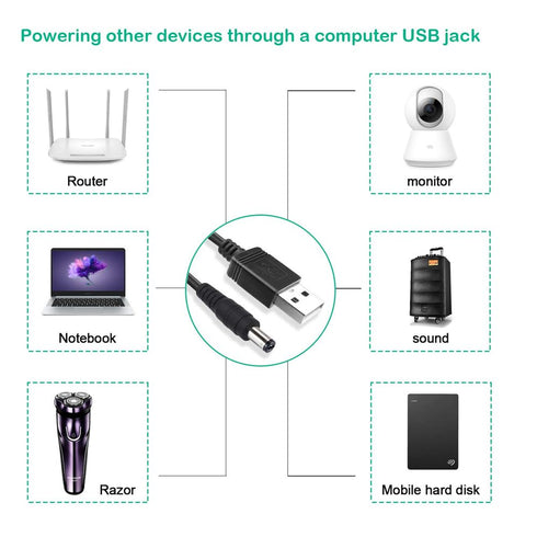 USB Cable 5.5mm/2.1mm 5V DC Barrel Jack Power Cable (Black, 100cm) for VoIP Phone Router, Portable Power Source, Serato