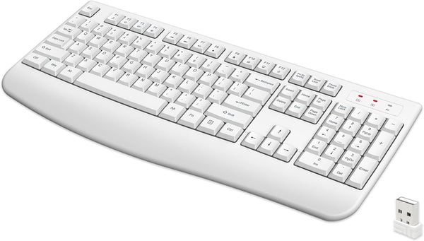 QUASIO Wireless Keyboard, 2.4G Full-Sized Ergonomic Wireless Computer Keyboard with Wrist Rest for