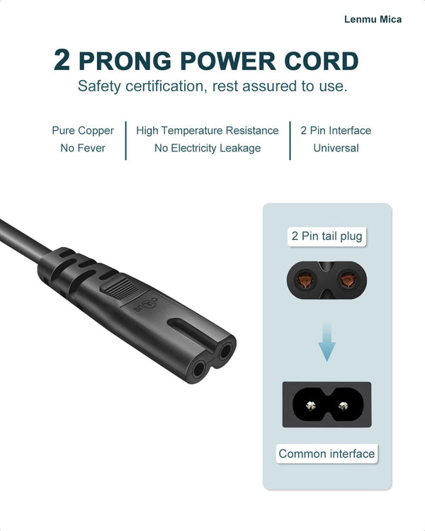 2 Prong AC Power Cord for ONN 100008736, JBL PartyBox 100 200 300 1000 310 710 Bluetooth Speaker Charger