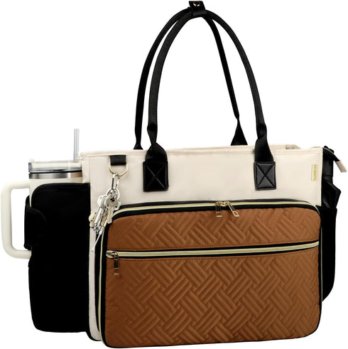 Teacher Tote Bag for Women with Large Cup Holder& 15.6 Inch Laptop