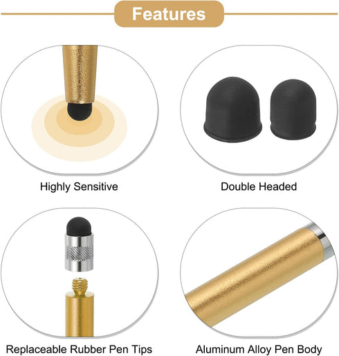 MECCANIXITY 3pcs Stylus Pens for Touch Screens, Dual Rubber Tips Capacitive Universal Tablet Pen, Champagne Gold