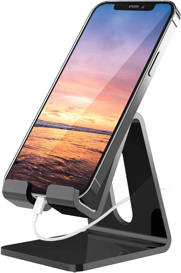 Crpich Acrylic Phone Stand, Ergonomic Design for Apple iPhone and Samsung Galaxy, Black