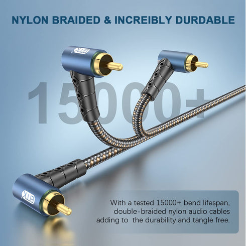 90 24K Systems,Subwoofer(25ft/8m) EMK RCA Subwoofer Cable Degree RCA to RCA Audio Cable Gold-Plated Nylon Braided