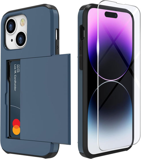 ZUSLAB Card Holder Slot Case for Apple iPhone 15 6.1 Inches 2023, Phone Wallet Case with 1 Tempered Glass Screen