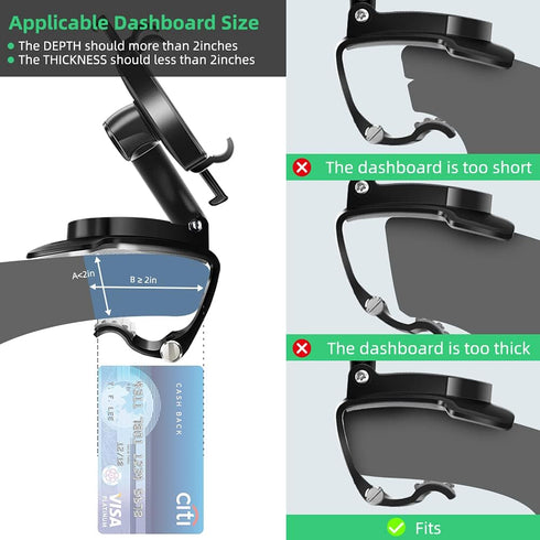 FONKEN Car Phone Mount, 360 Degree Rotation Dashboard Clip Mount, Compatible with iPhone 11/12 Pro Max XS Max XR 8 8Plus 7 Samsung Galaxy S10 S9 S8 LG and More