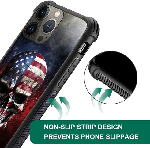 DJSOK Ice and Fire American Flag Skull Case for iPhone 15 Pro - Rugged Dual Layer Shockproof Cover for Men, Boys, and