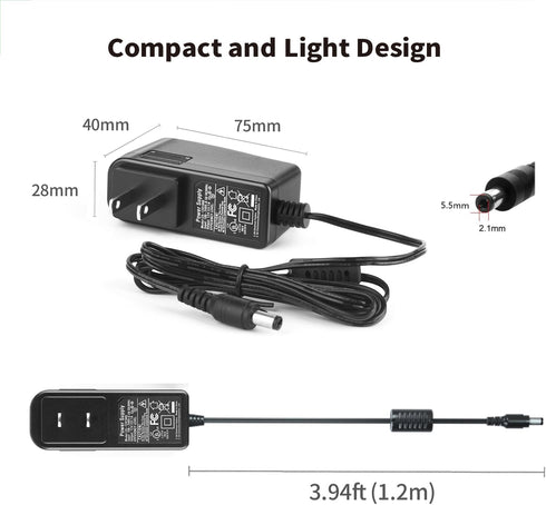 Tonton AC 100-240V to DC 12V 1A Power Supply Adapter, 5.5mm x 2.1mm Plug for LED Light Strip, CCTV